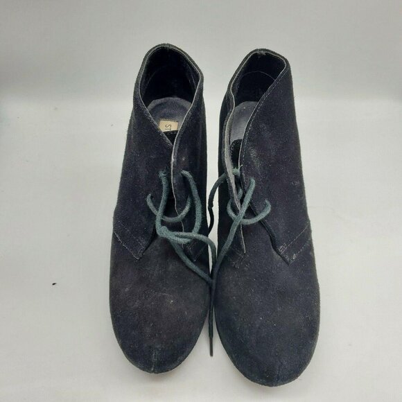Steve Madden Annnie Womens Suede Wedge Heel Leather Black Ankle Boots Size 9‎ - Picture 4 of 9